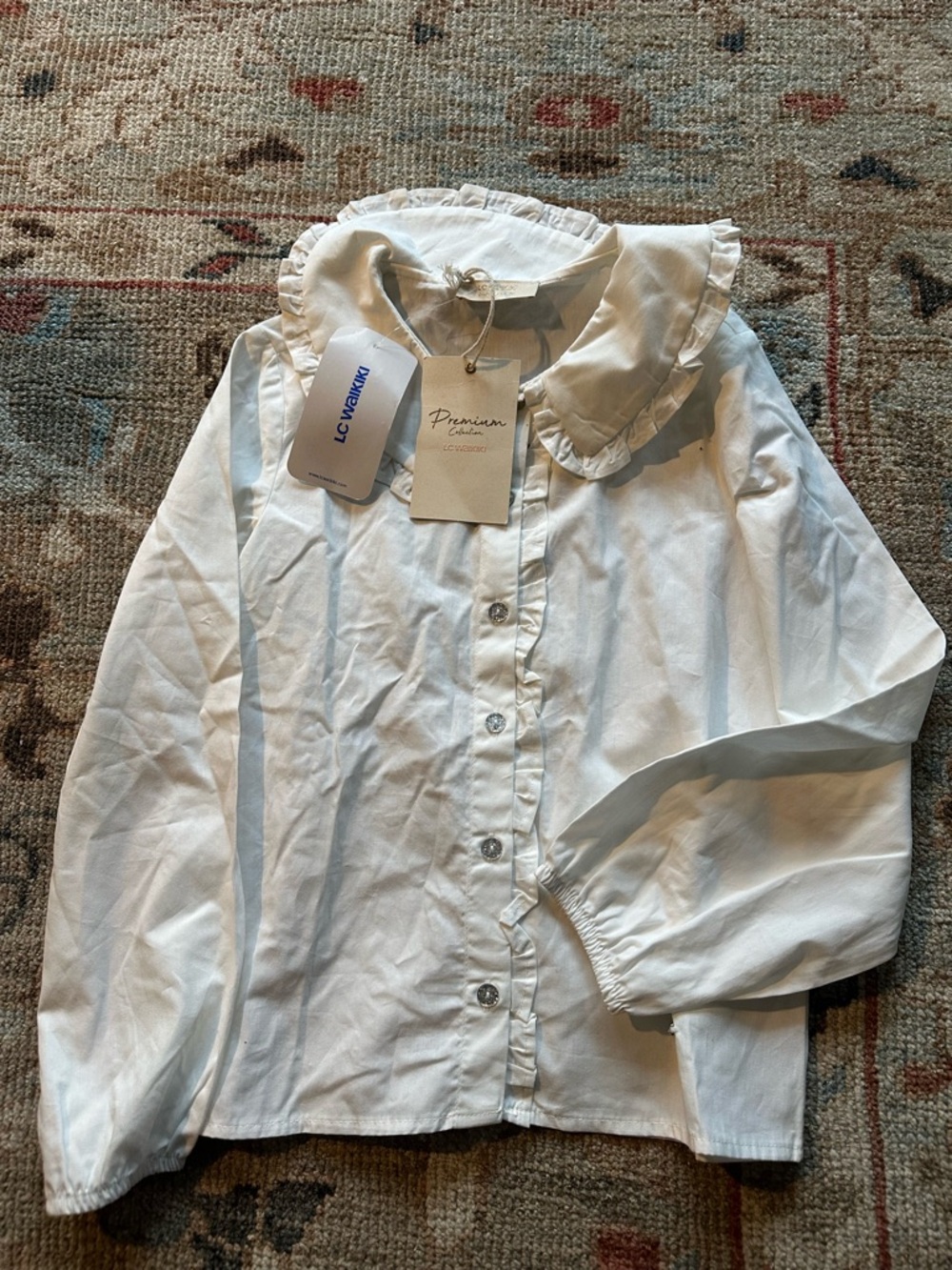 Kids top White Ruffle Collar Button-Front Blouse